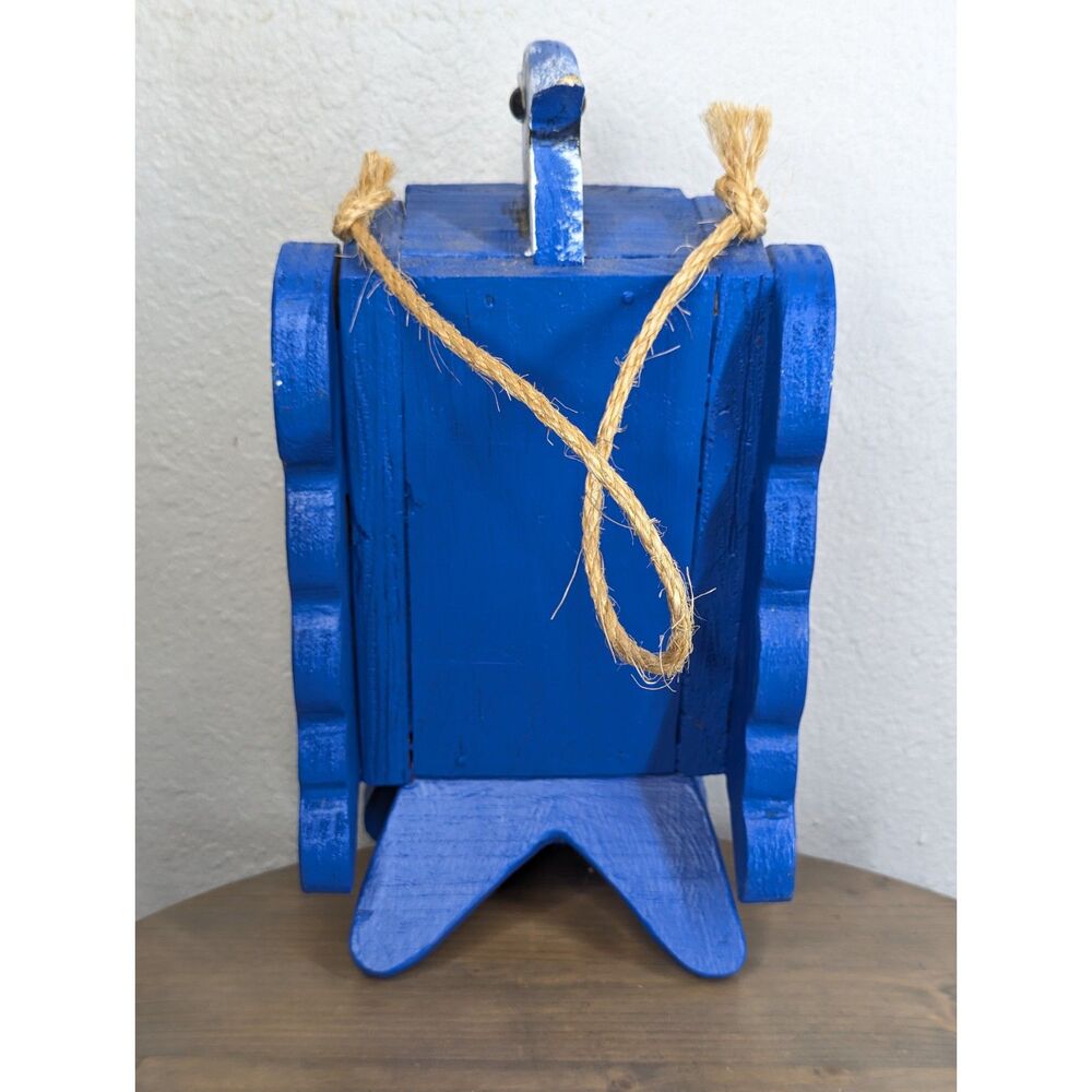 Handcrafted Blue Jay Birdhouse Wood with Rope Hanger Unique Nature - Picture 4 of 12